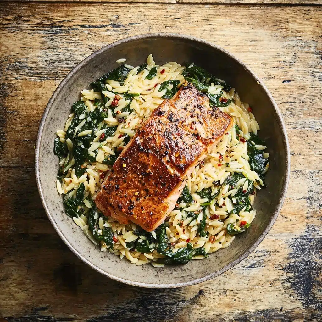 One Skillet Salmon with Lemon Orzo Recipe - Recipe Image