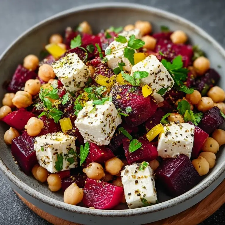Chickpea, Beet & Feta Salad with Lemon-Garlic Vinaigrette Recipe