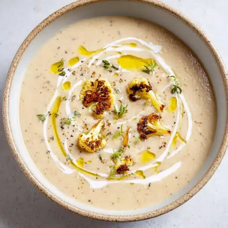 Creamy Cheddar Cauliflower & Roasted Garlic Soup Recipe