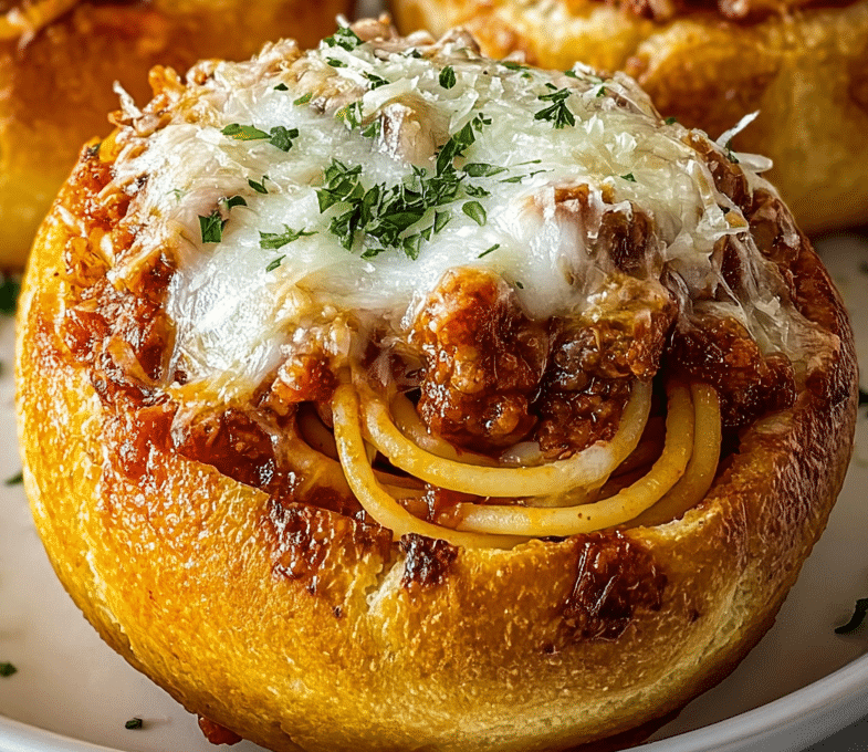 Spaghetti Garlic Bread Bowls Recipe