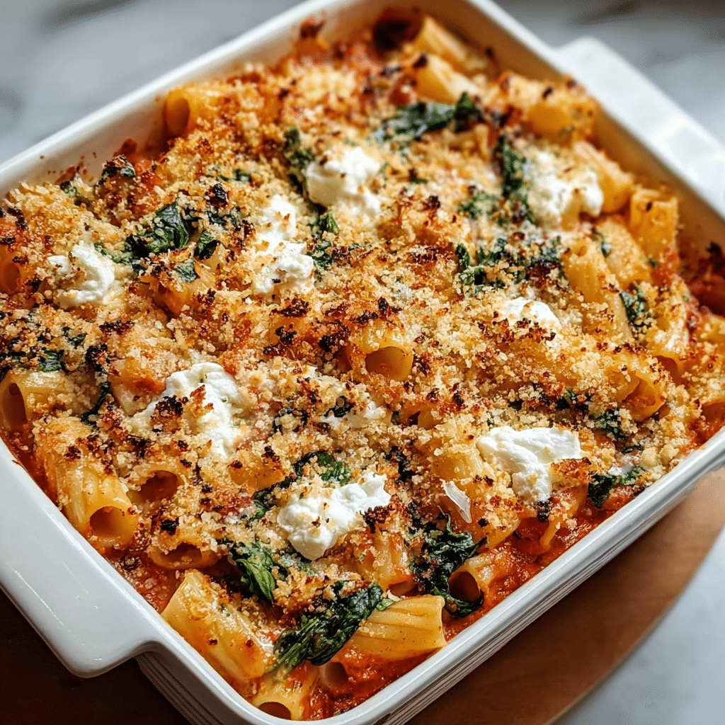 Baked Rigatoni with Spinach and Ricotta Recipe - Recipe Image