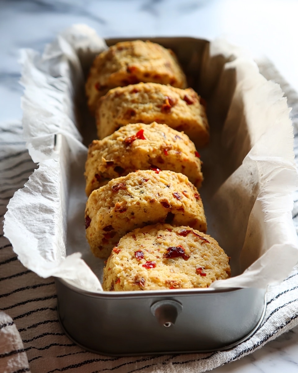 A white plate on a white marbled surface holds a split biscuit with a golden-brown, slightly crunchy top and a textured inside showing bits of dark red cranberries. On the open side of the biscuit, there is a dollop of creamy, pale yellow butter melting slightly. In the background, a red baking pan lined with white parchment paper contains several more golden-brown biscuits studded with cranberries, all arranged in a row. The whole setting is on a white cloth with blue stripes. photo taken with an iphone --ar 4:5 --v 7
