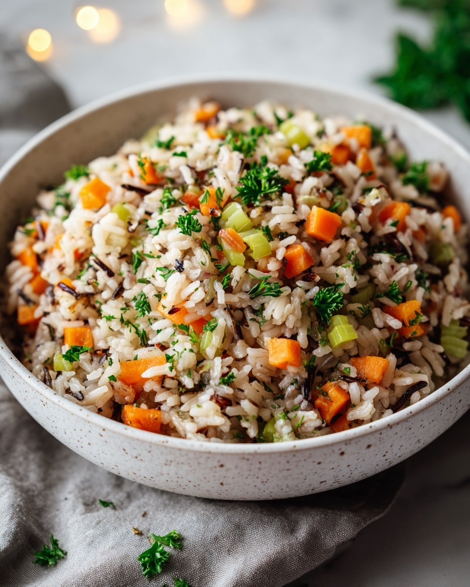A close-up of a bowl filled with a mixed rice dish, showing a blend of white and black grains of rice making up the base layer, scattered with small cubes of bright orange carrots and green celery, all mixed evenly throughout. There are also small green parsley leaves sprinkled on top, adding a fresh pop of color. The bowl is white with a slightly speckled texture, placed on a white marbled surface, with a soft gray cloth nearby creating a cozy feel. Photo taken with an iphone --ar 4:5 --v 7