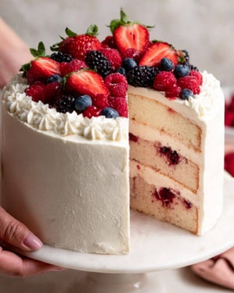 Berry Layer Cake with Mascarpone Frosting and Fresh Berries Recipe