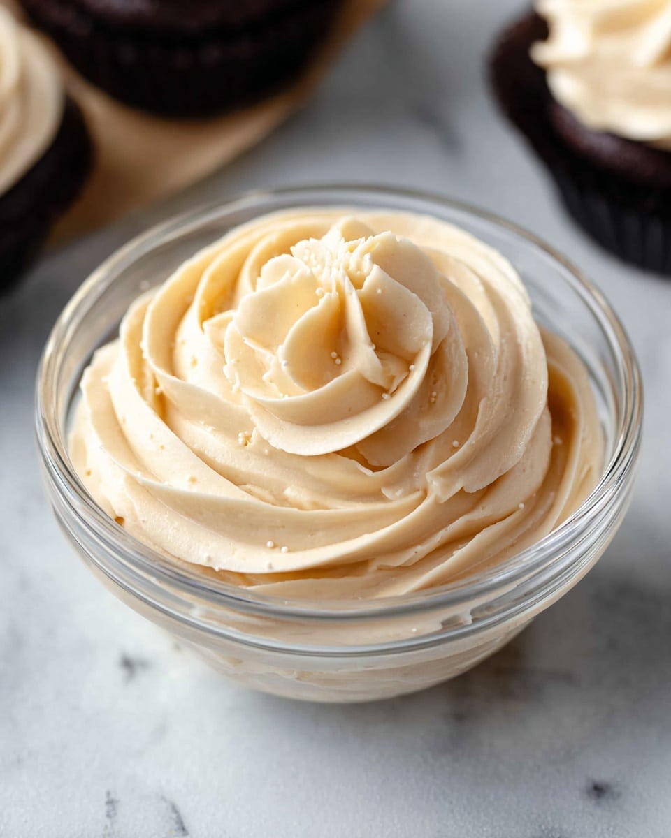 The image shows four pieces of cooked white fish fillets with a golden-brown crust on top. The fish is placed in a shallow white dish filled with a creamy light yellow sauce. Small green herb pieces and a few yellow corn kernels are scattered in the sauce around the fish. The texture of the fish is soft and flaky, while the sauce looks smooth and rich. The dish is set on a white marbled surface. photo taken with an iphone --ar 4:5 --v 7