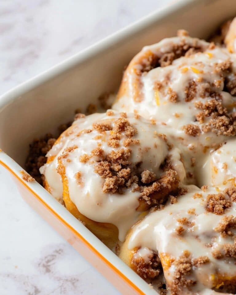 Peach Cobbler Cinnamon Rolls with Peach Jam Cream Cheese Icing Recipe