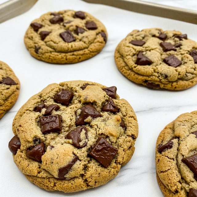 The image shows a group of dark brown chocolate cookies placed on a metal cooling rack set on a white marbled surface. Each cookie is thick with a slightly cracked texture, and topped with shiny, smooth chocolate chips and small white marshmallows scattered on the surface. One cookie in the foreground is partly broken, revealing a soft, moist inside with melted chocolate and marshmallow. Some marshmallows and chocolate chips are also scattered around the cookies, adding extra detail and texture to the scene. photo taken with an iphone --ar 4:5 --v 7