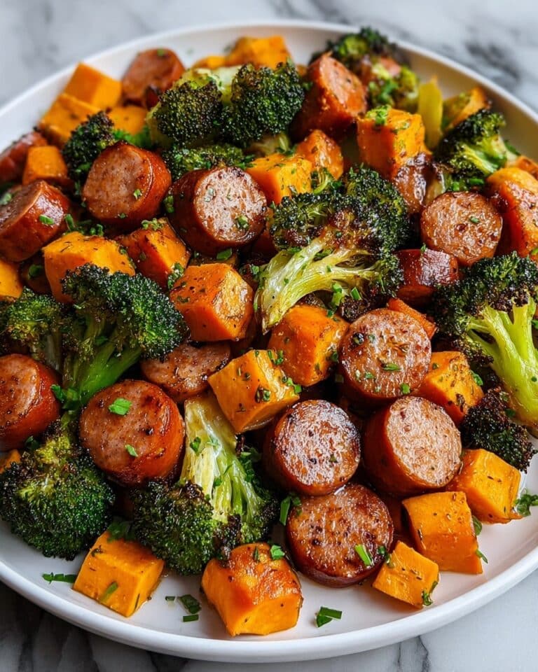 Honey Garlic Sheet Pan Sausage with Sweet Potatoes and Broccoli Recipe