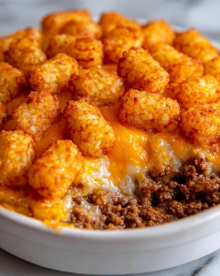 Tater Tot Casserole with Ground Beef and Cheddar Cheese Recipe