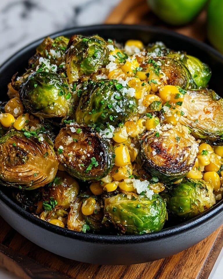 Spicy Roasted Brussels Sprouts with Corn, Cotija, and Lime Recipe