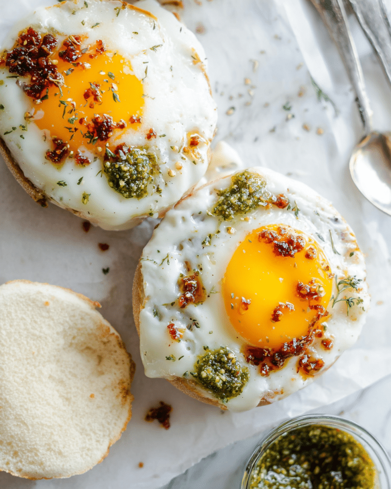 Pesto Egg Sandwich with Provolone and Chili Onion Crunch Recipe