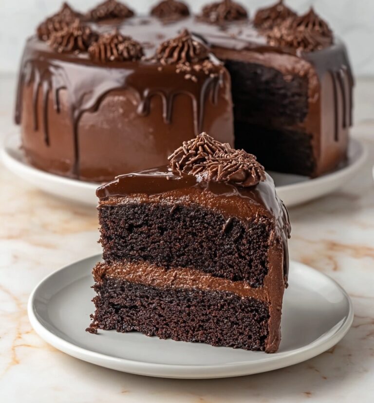Decadent Chocolate Cake with Rich Ganache Frosting and Fudgy Chocolate Sauce Recipe