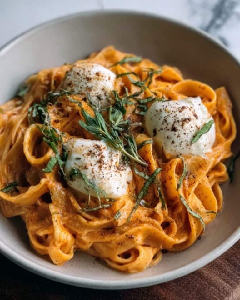 Creamy Red Pepper Pasta with Burrata & Herbs Recipe