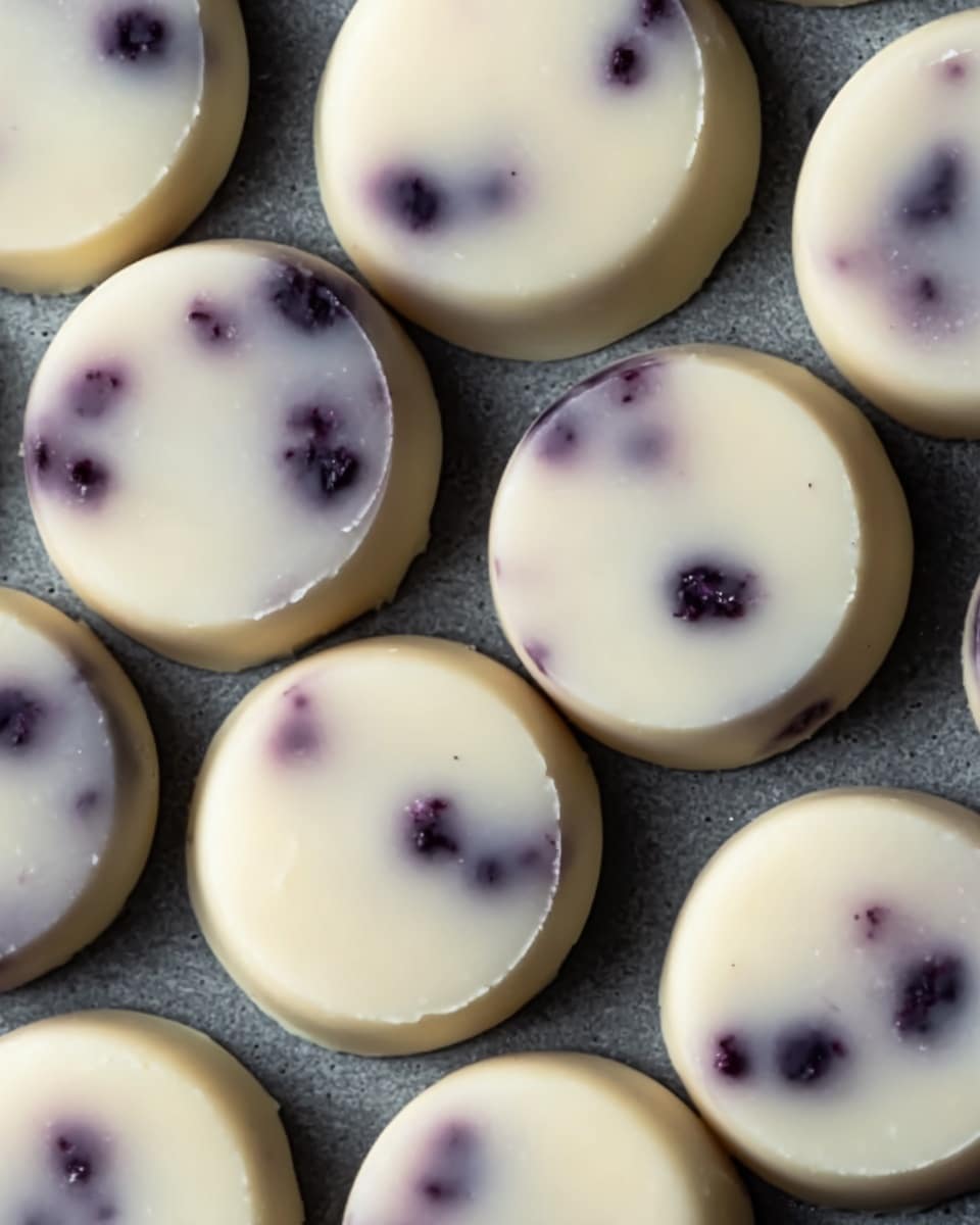 The image shows several round, smooth white balls with a soft matte finish, each featuring a small, dark purple spot near the center. They are arranged closely together on a dark, textured surface that contrasts with their pale outer layer, highlighting the subtle color variance and gentle curves of each ball. The balls appear uniform in size and shape, showcasing a creamy white outer coating with the faintly visible purple inside. photo taken with an iphone --ar 4:5 --v 7