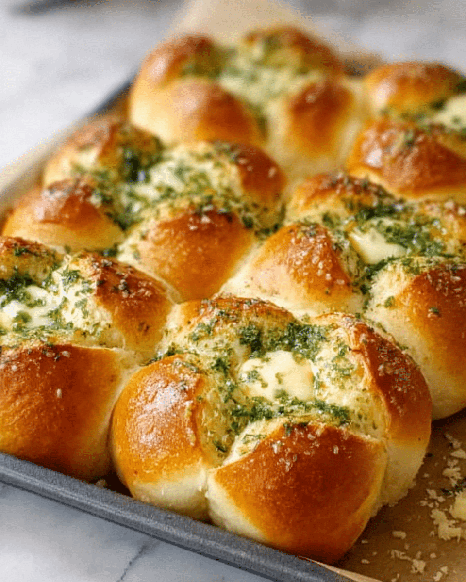 The image shows five golden brown bread rolls on a white tray, each shaped like a flower with petals curling outward. The rolls have a shiny, slightly crisp crust with a soft, fluffy inside visible at the edges. On top of each roll, there is a layer of green herbs sprinkled generously in the center, contrasting with the warm brown and cream colors of the bread. The texture of the bread is smooth and glossy, with some small cracks near the herb topping. The photo taken with an iphone --ar 4:5 --v 7